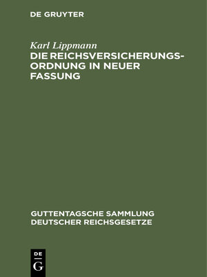 cover image of Die Reichsversicherungsordnung in neuer Fassung
